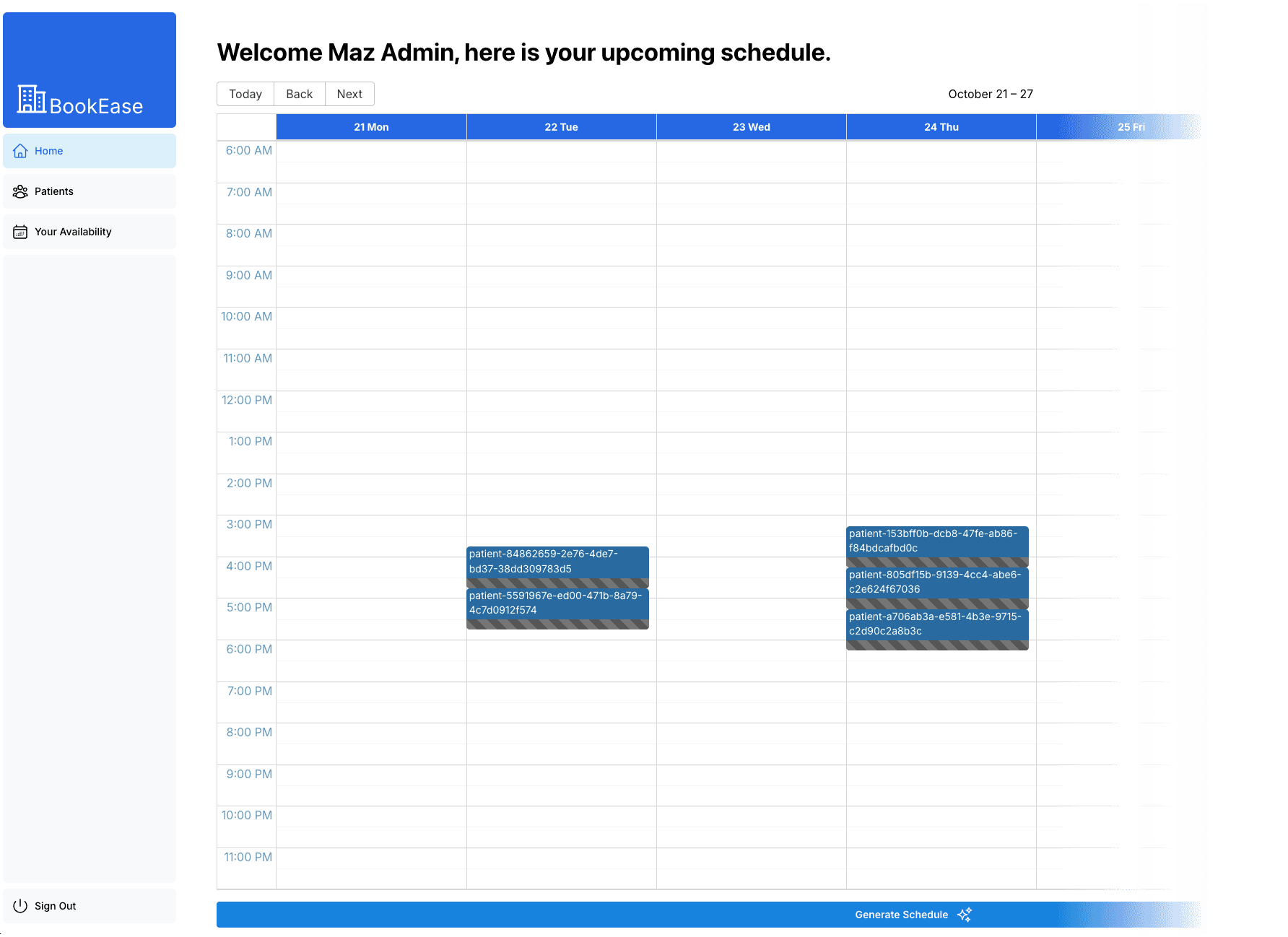 Screenshot of the scheduling software on desktop